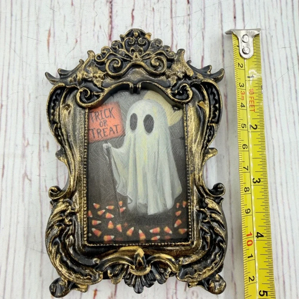 Handmade Ornate Ghost Trick or Treat Decoupage Resin Frame Halloween Decor